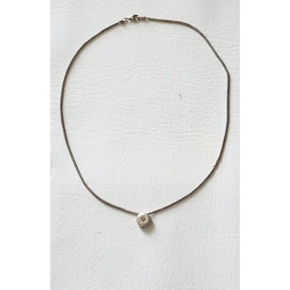 Vintage Italy Snake Skin Sterling Cz Solitaire Slide Pendant Necklace 18